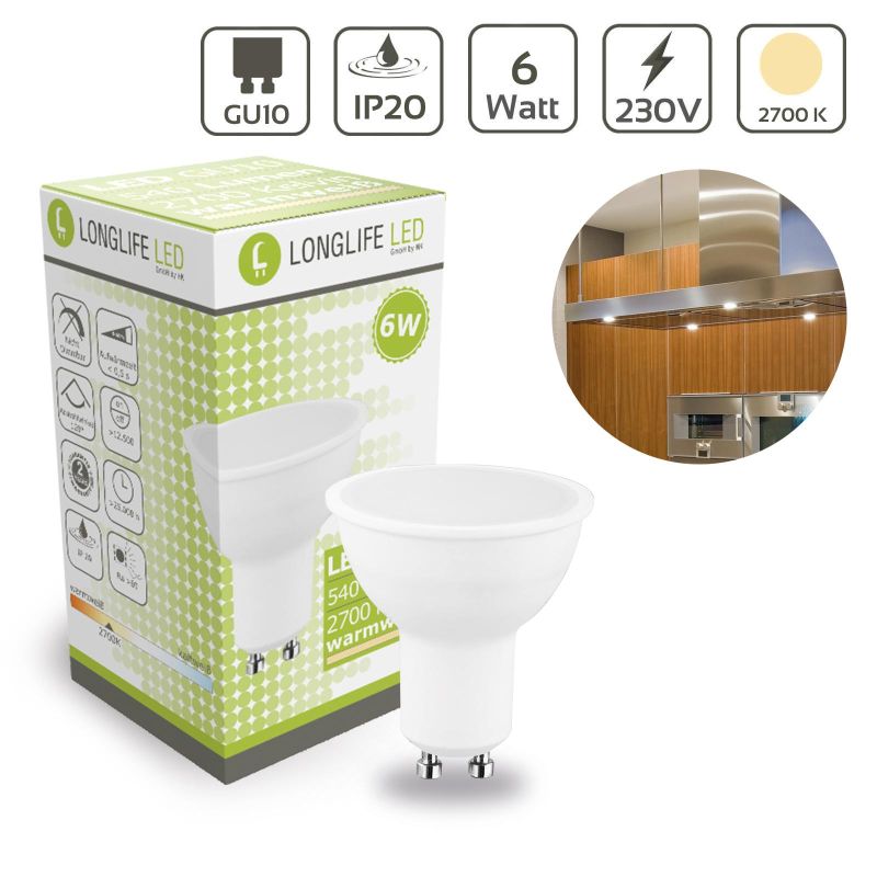 LED Spot GU10 6W 2700K 540lm 120° warmweiss | ersetzt 50W