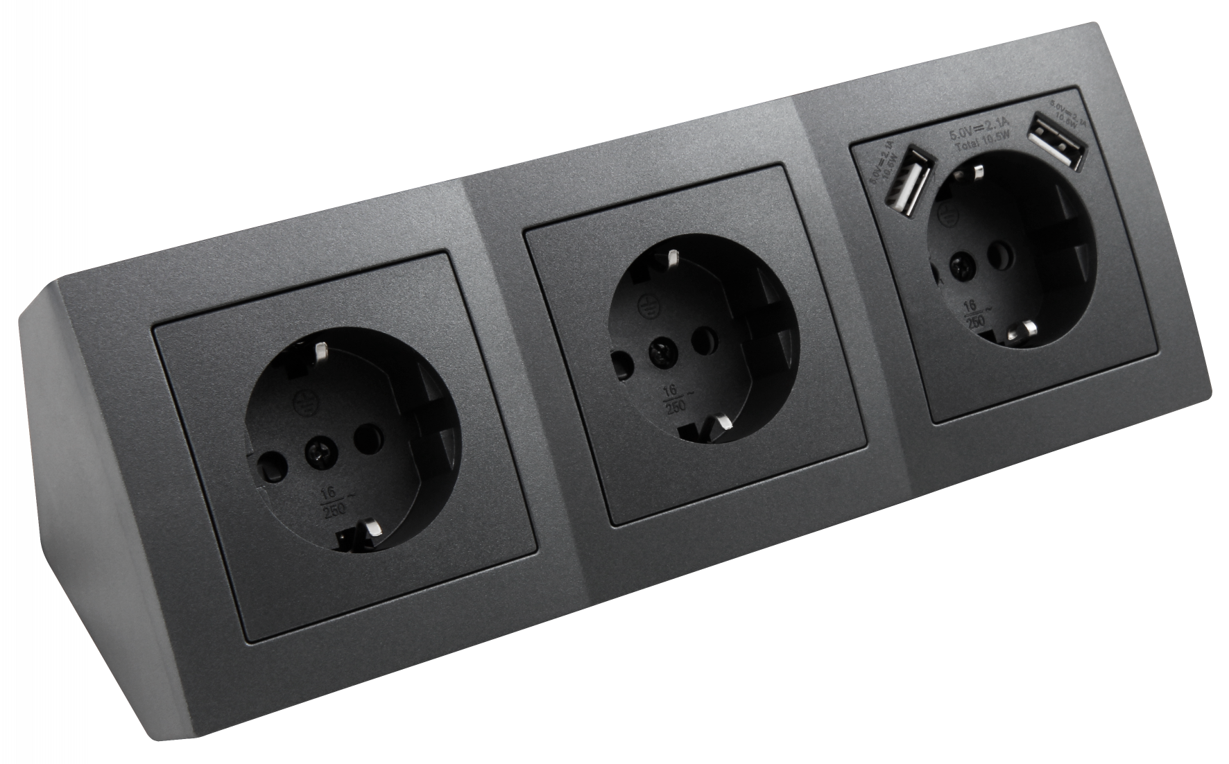 Steckdosenblock LEDeco STYLE Aufbau, anthrazit, 3-fach Schutzkontakt + USB