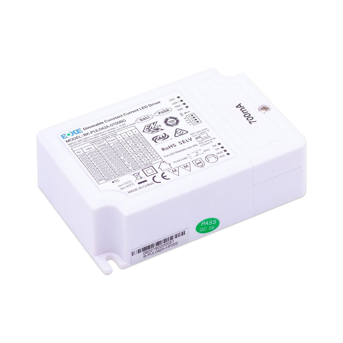 LED Treiber 42W 3-84V 0.25-0.7A IP20 dimmbar DALI / 1-10V / PUSH, BOKE BK-PUL042A-0700BD Konstantstrom CC