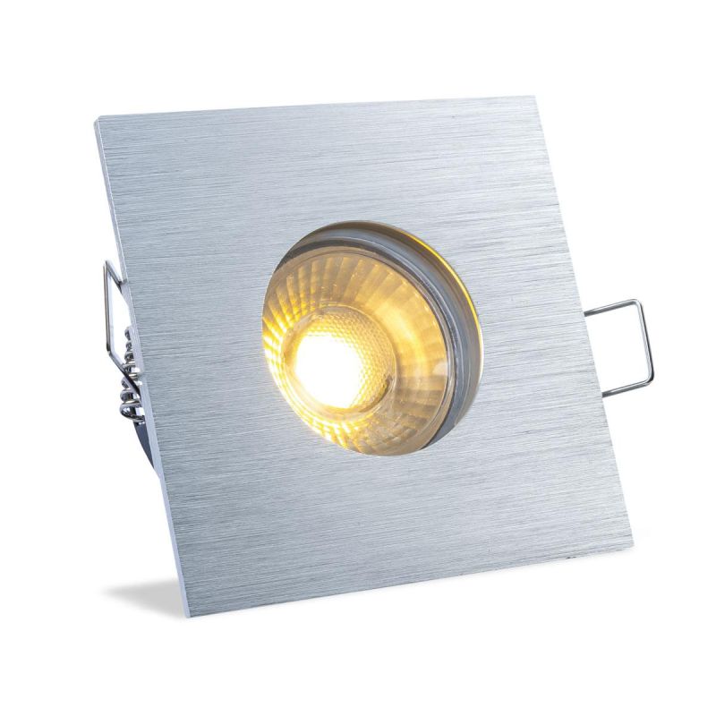Einbauspot IP65 eckig - Abdeckring: Alu-gebürstet - LED Leuchtmittel: GU10 5W warmweiß