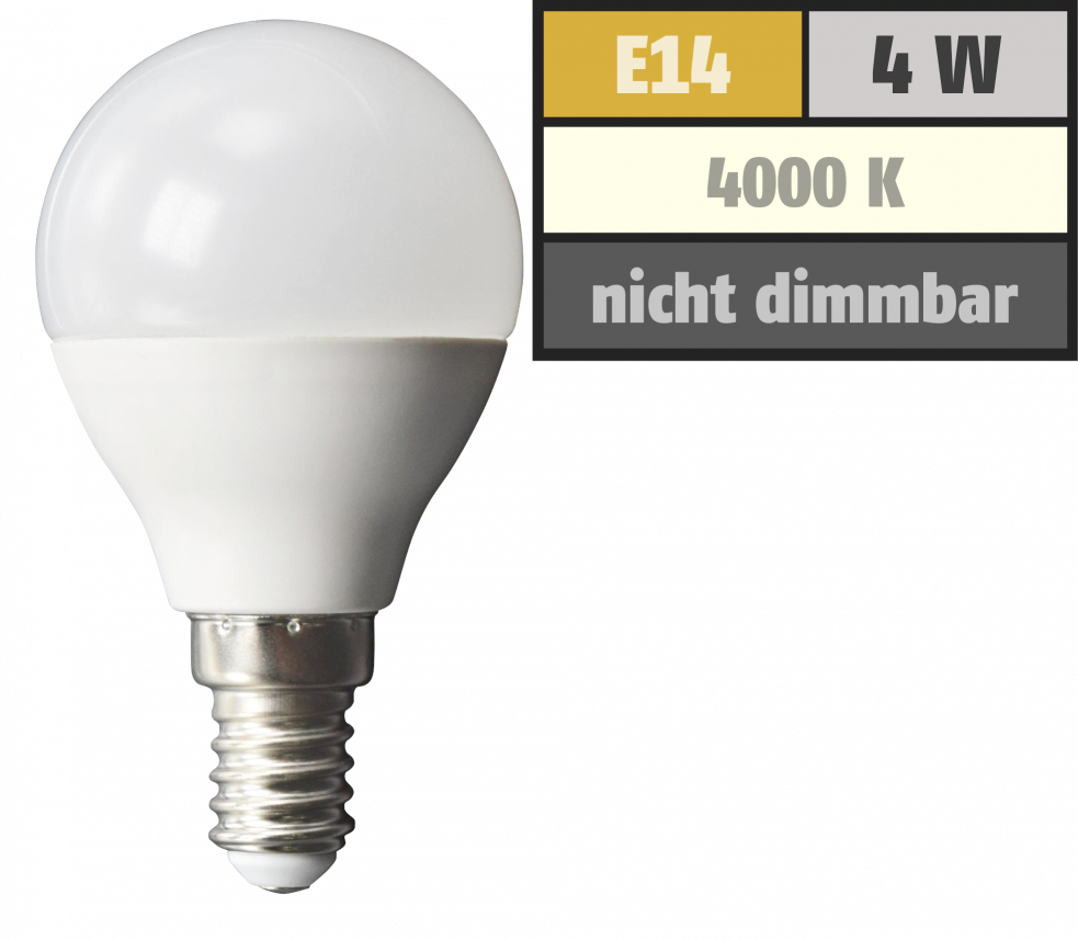 LED Tropfenlampe LEDeco, E14, 4W, 320lm, 160°, 4000K, neutralweiß, Ø45x78mm