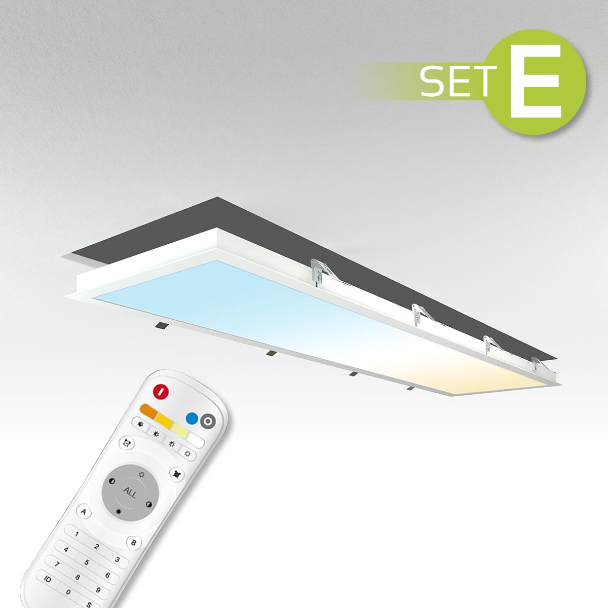 CCT LED Panel Set E | 120x30cm 36W 3000K-6000K Einbau-Rahmen weiß Netzteil Fernbedienung