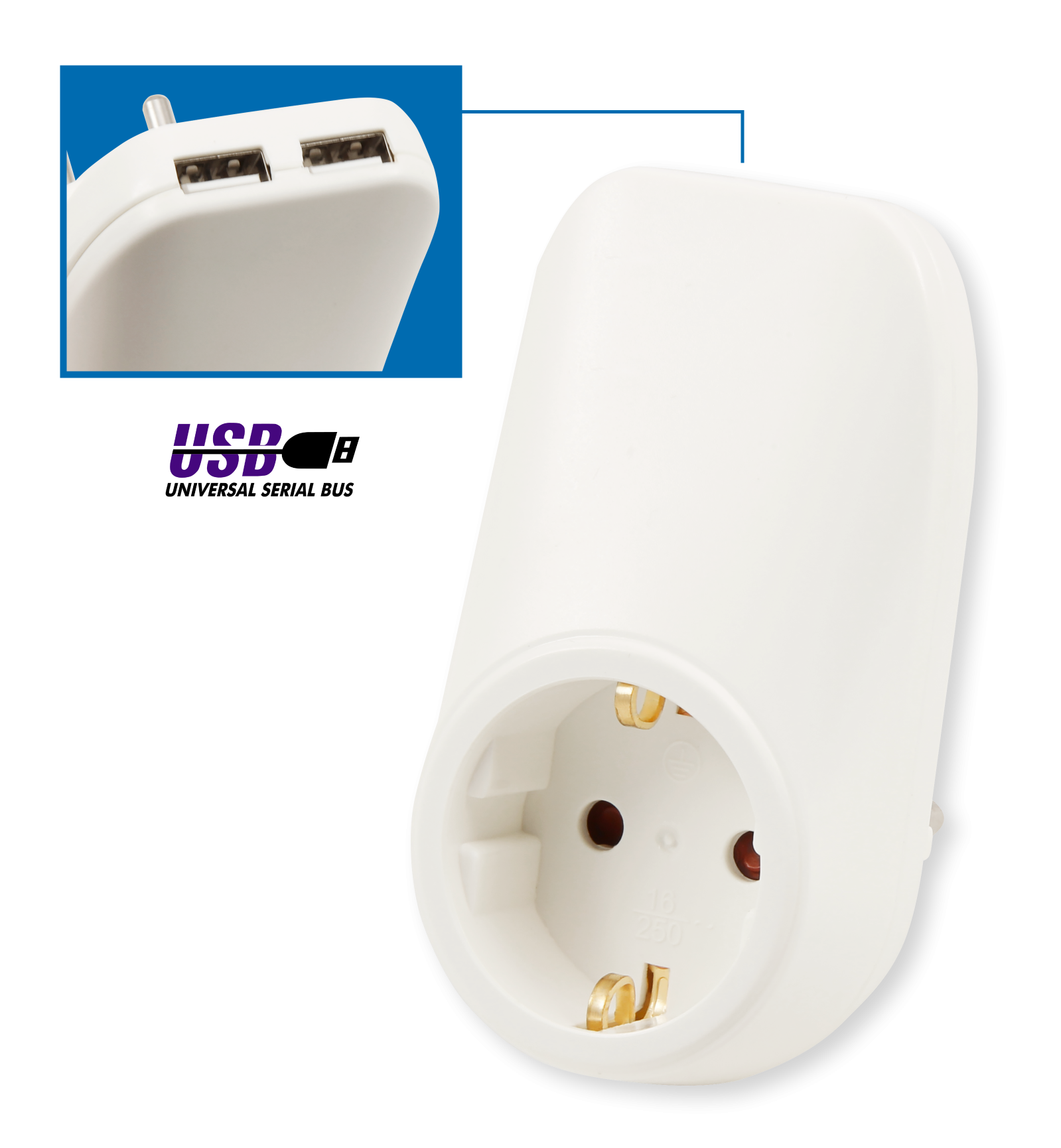 Zwischenstecker LEDeco, mit 2x USB, 5V max 2,1A, Steckdose 230V/16A