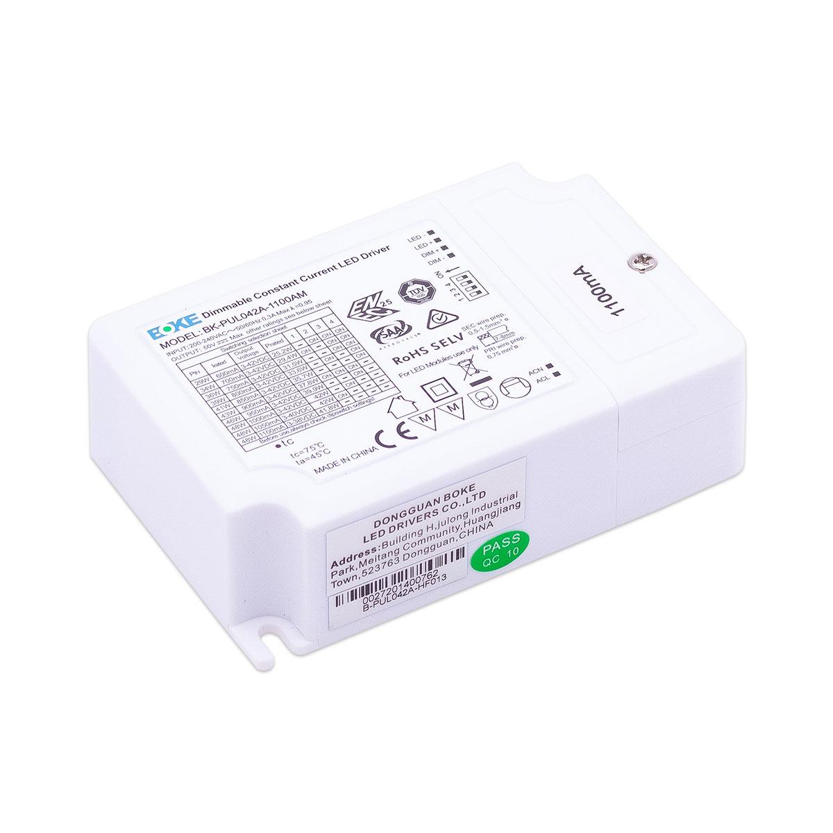 LED Treiber 42W 3-42V 0.6-1.1A IP20 dimmbar 1-10V, BOKE BK-PUL060A-1100AM Konstantstrom CC