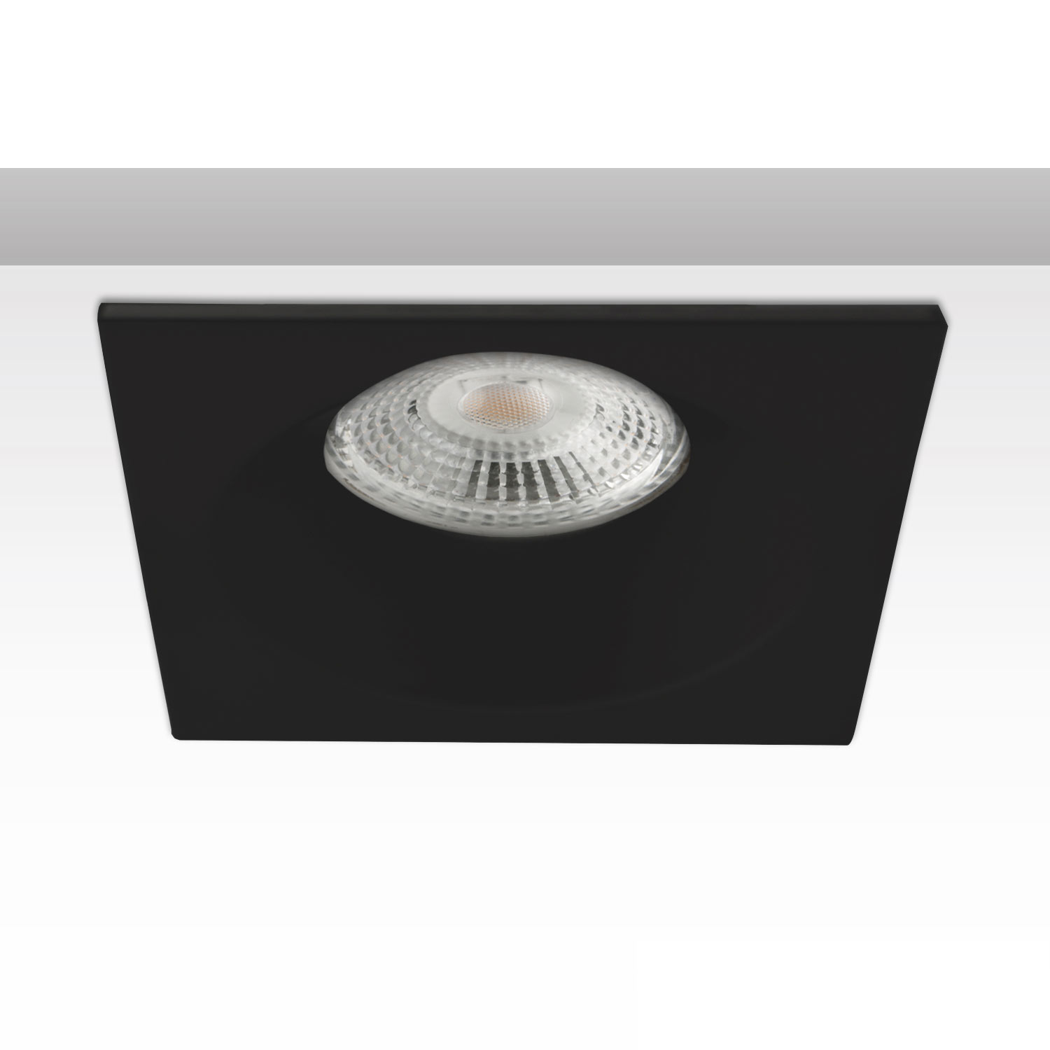Einbaurahmen eckig mit Glaslinse, Lochausschnitt 72mm, schwarz, für GU10/MR16 Spots