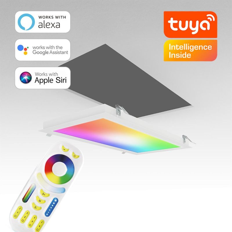 RGB+CCT LED Panel 60x30cm inkl. MiBoxer App-Steuerung 24W 24V Rahmen weiß - Panelmontage: Einbaurahmen weiß