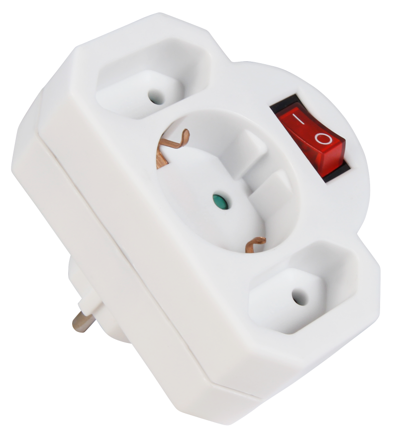 Steckdosenadapter LEDeco, 1x Schutzkontakt, 2x Euro, mit Schalter