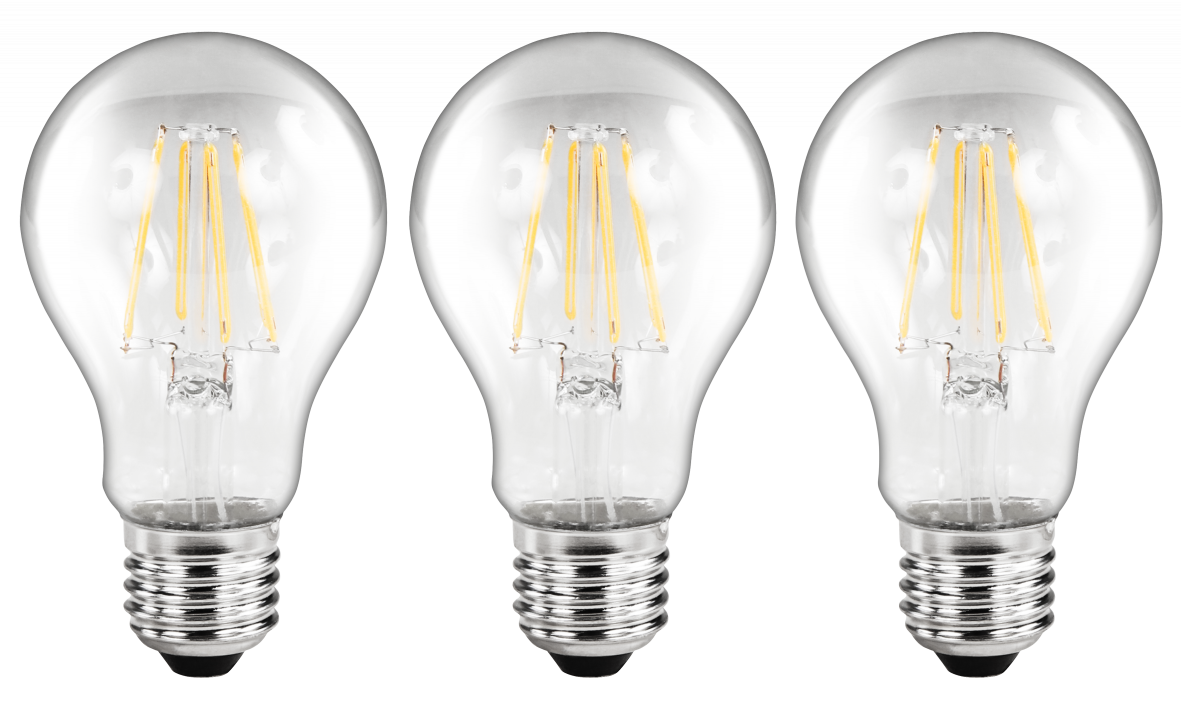 LED Filament Set LEDeco, 3x Glühlampe, E27, 6W, 810lm, warmweiß, klar
