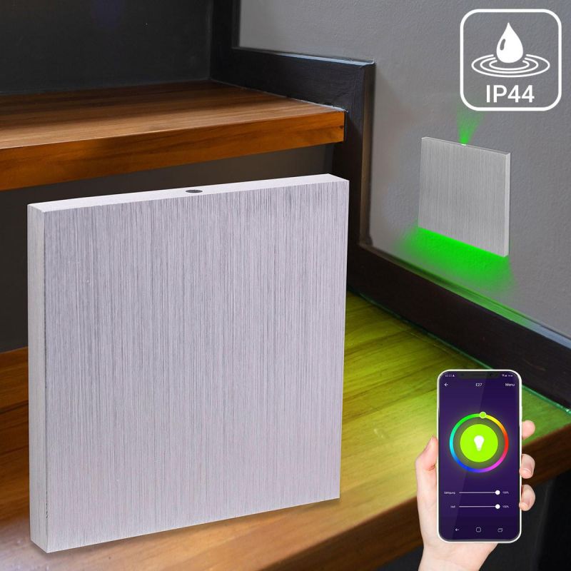 IP44 LED Treppenbeleuchtung 230V Wandeinbauleuchte eckig Alu-gebürstet - Unterteil Lichtfarbe: Smart Tuya RGB CCT 5W