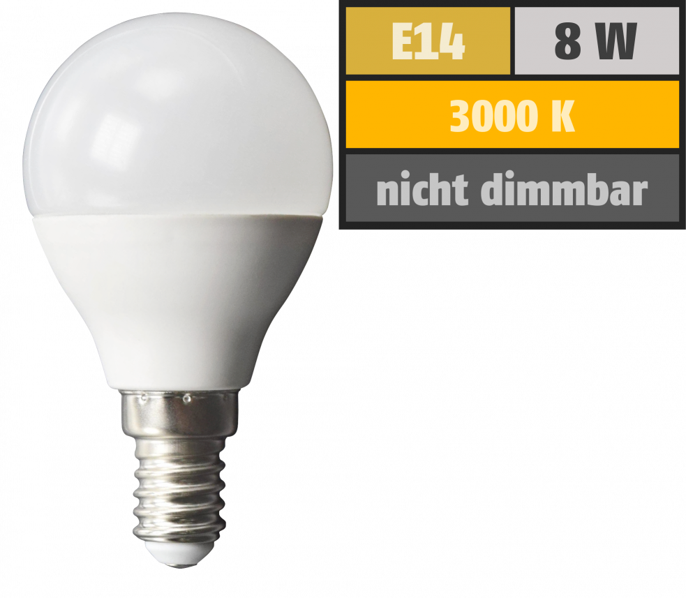 LED Tropfenlampe LEDeco, E14, 8W, 600lm, 160°, 3000K, warmweiß, Ø45x88mm