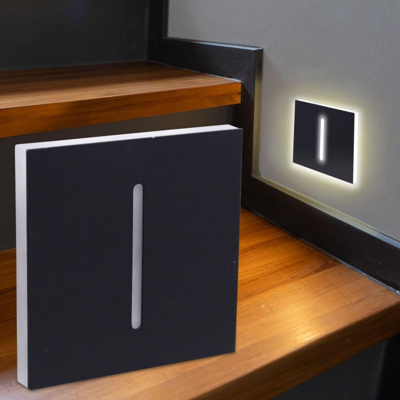 LED Treppenbeleuchtung 230V Treppenlicht eckig schwarz - Unterteil Lichtfarbe: Warmweiß 3000K 1,5W