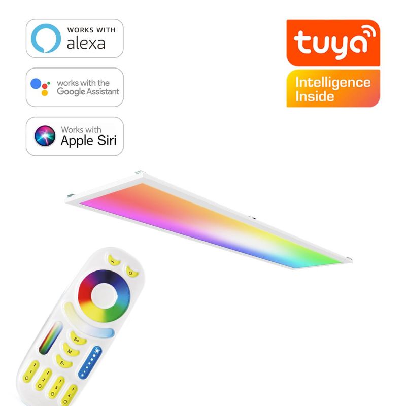 RGB+CCT LED Panel 120x30cm inkl. MiBoxer App-Steuerung 48W 24V Rahmen weiß - Panelmontage: Z Halterung für Wand und Deckenmontage
