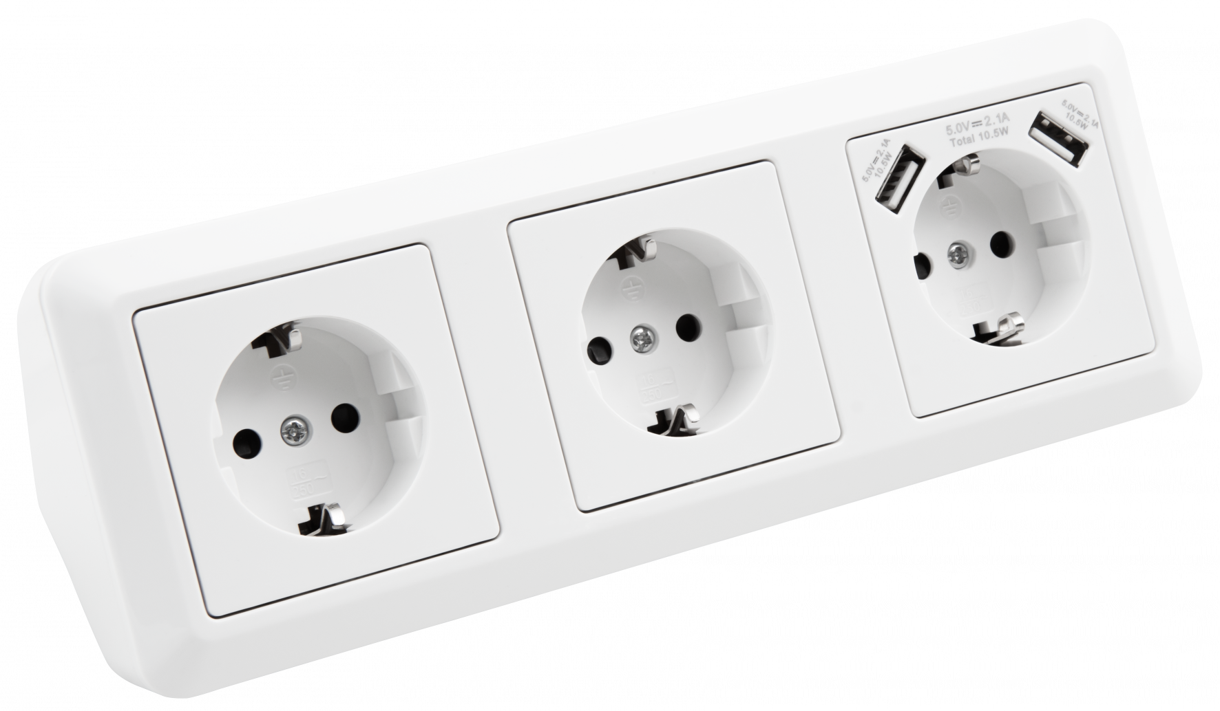 Steckdosenblock LEDeco Cup Aufbau, weiß, 3-fach Schutzkontakt + USB