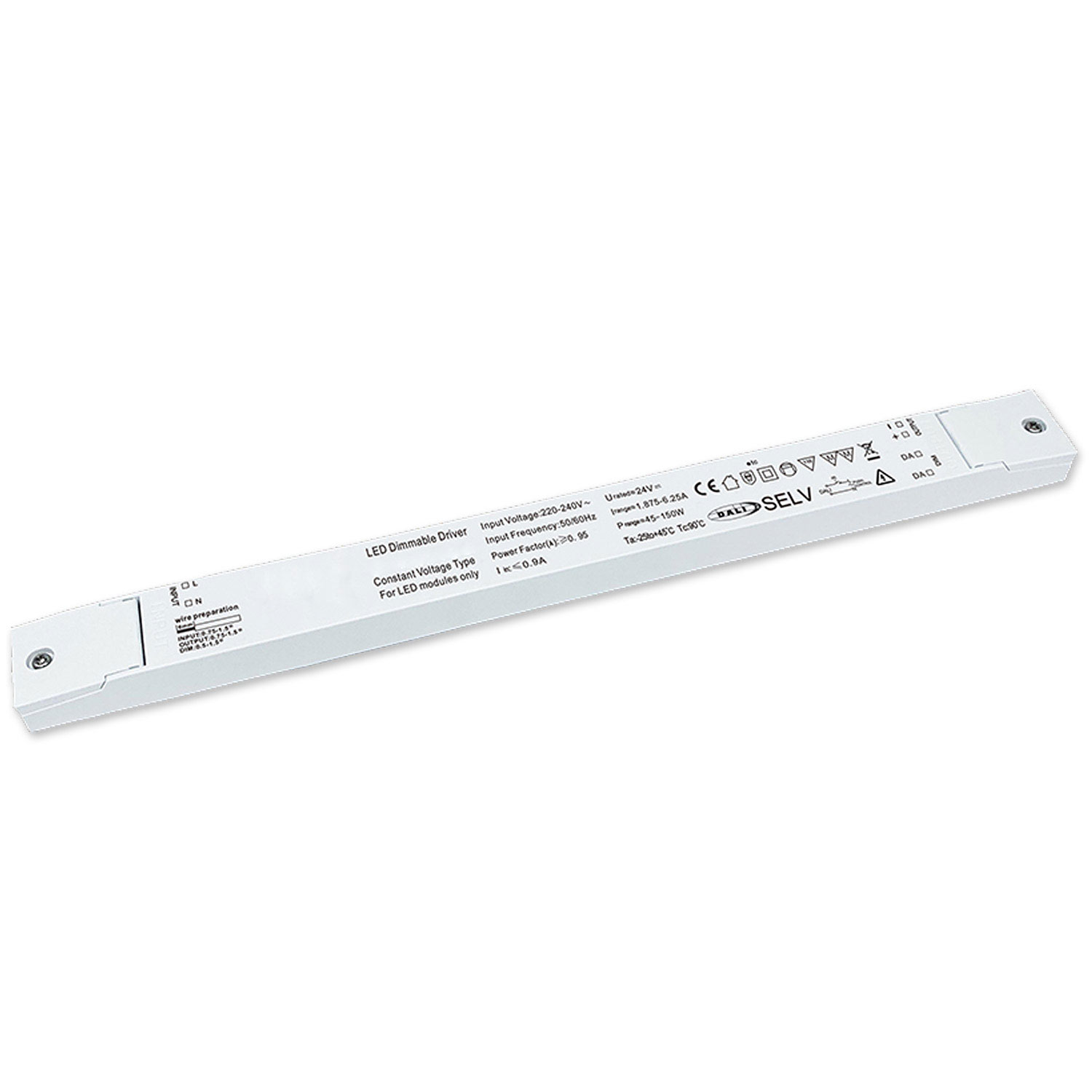 LED PWM-Trafo 24V/DC, 0-150W, slim, Push/Dali-2 dimmbar, SELV