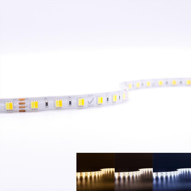 Strip CCT Dual Weiß 24V LED Streifen 5M 14,4W/m 60LED/m 10mm IP65 Lichtfarbe einstellbar 2700-6500K