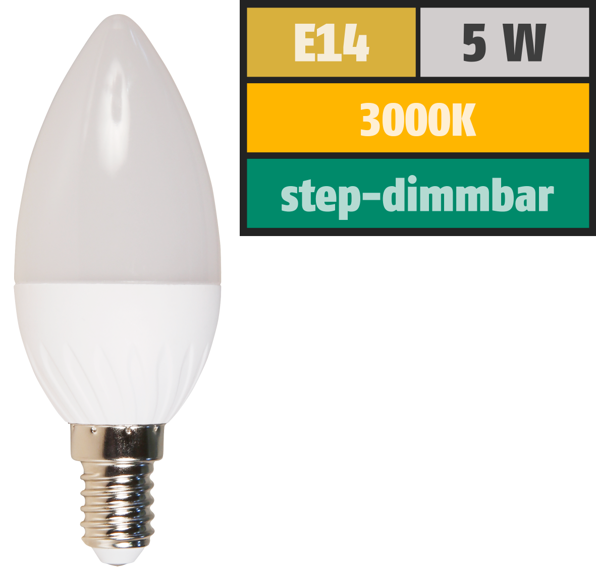 LED-Kerzenlampe LEDeco, E14, 5W, 400lm, 3000K, warmweiß, dimmbar 100/50/15%