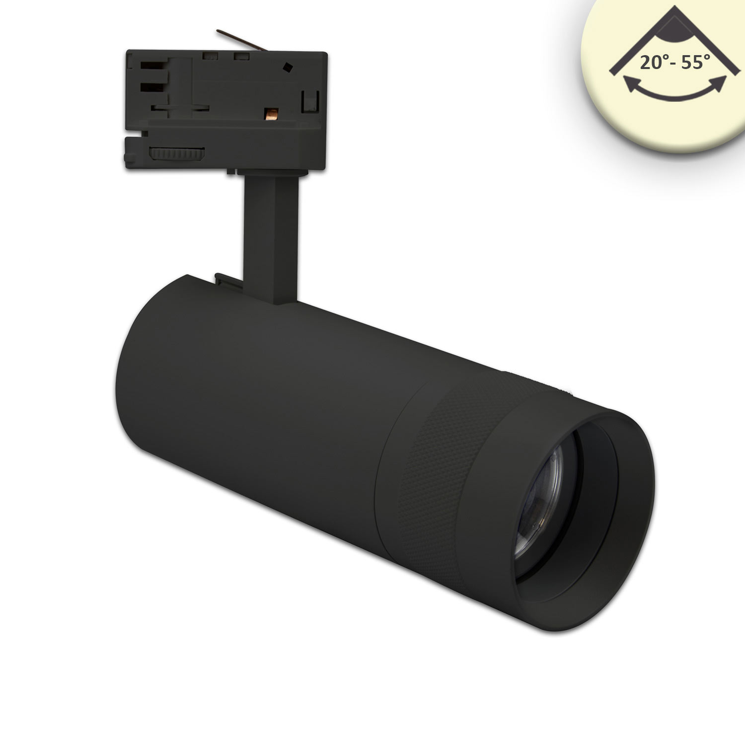 3-PH Schienen-Strahler fokussierbar, 24W, 20°-55°, schwarz matt, 3000K