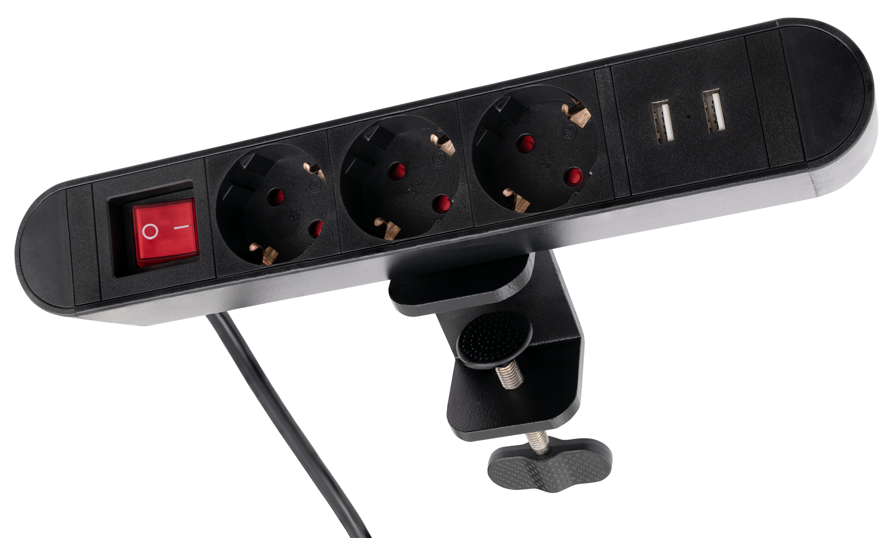 Tischsteckdose LEDeco SK-03S 3x Steckdose, 2x USB, inkl. Tischklemme,2m Kabel